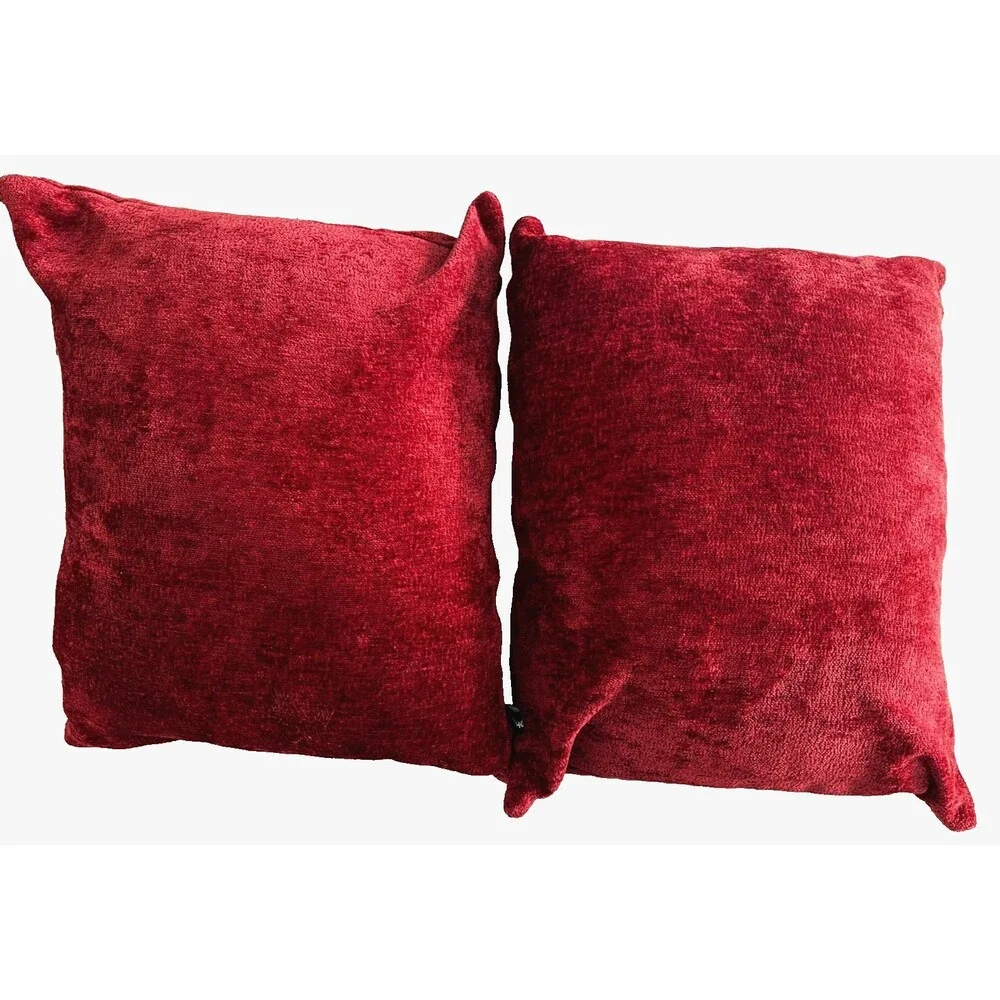 Set of 2 Rodeo Home Feather Throw Pillows w/ Chenille Rust Red Covers 17